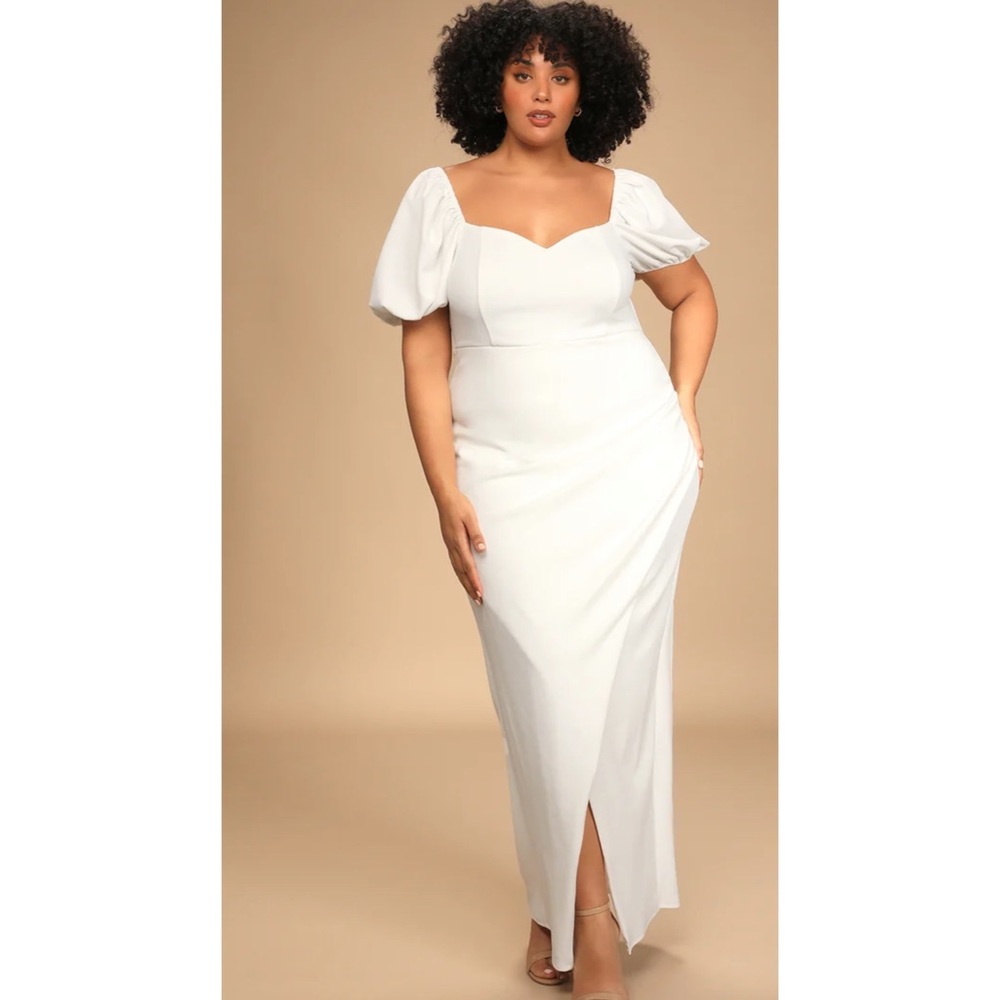 NWOT Lulus No Greater Love White Puff Sleeve Maxi Dress 1x